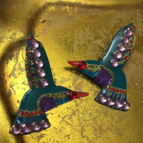Colorful Hummingbird Earrings Large Lightweight - Picture 5 of 13